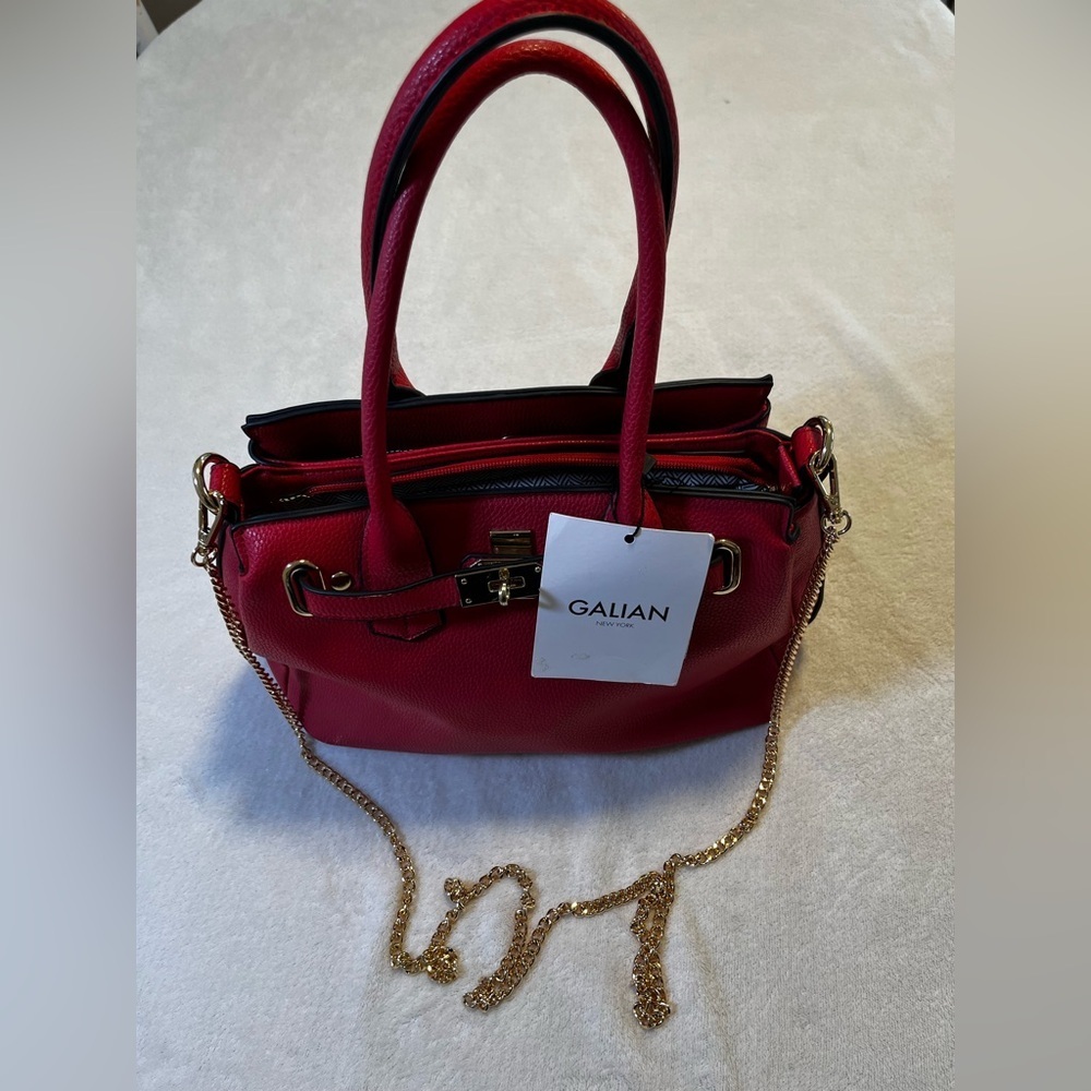 ❤️ GALIAN New York Red Satchel Bag w/ Gold Chain Strap NWT